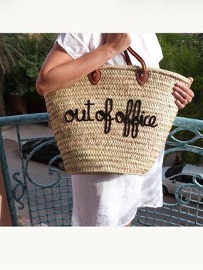 Out of office straw embroidered euro summer bag Straw Farmers French Market Tote